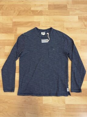 NWOT Men's Todd Snyder Issued By Long Sleeve Striped Rinsed Indigo Tee - Small